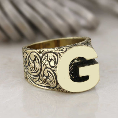 Unique Design Sterling Silver Letter G Ring by SWISS PLUS - Letter Collection