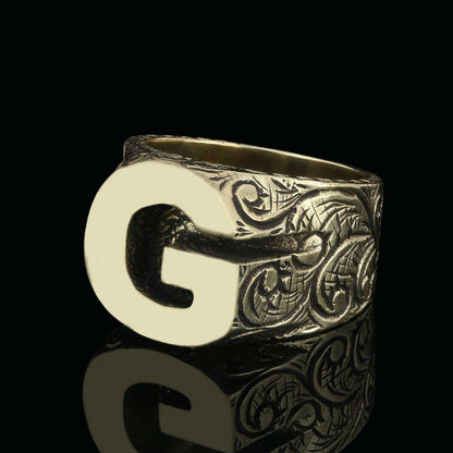 Unique Design Sterling Silver Letter G Ring by SWISS PLUS - Letter Collection - view 2