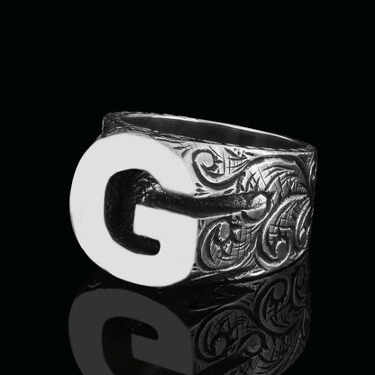 Unique Design Sterling Silver Letter G Ring by SWISS PLUS - Letter Collection - view 4