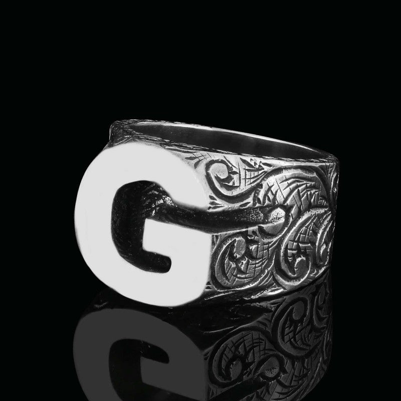Unique Design Sterling Silver Letter  G Ring