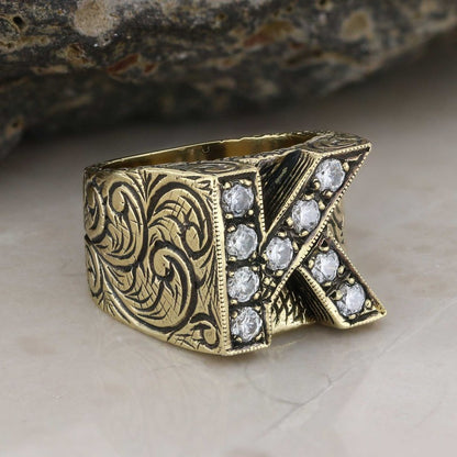 Unique Design 925 Sterling Silver Celtic Letter K Ring by SWISS PLUS - Letter Collection