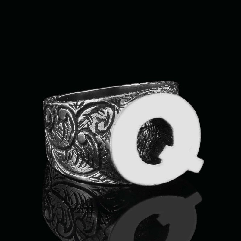 Special Design Celtic Silver Monogram Letter Q Ring - view 4