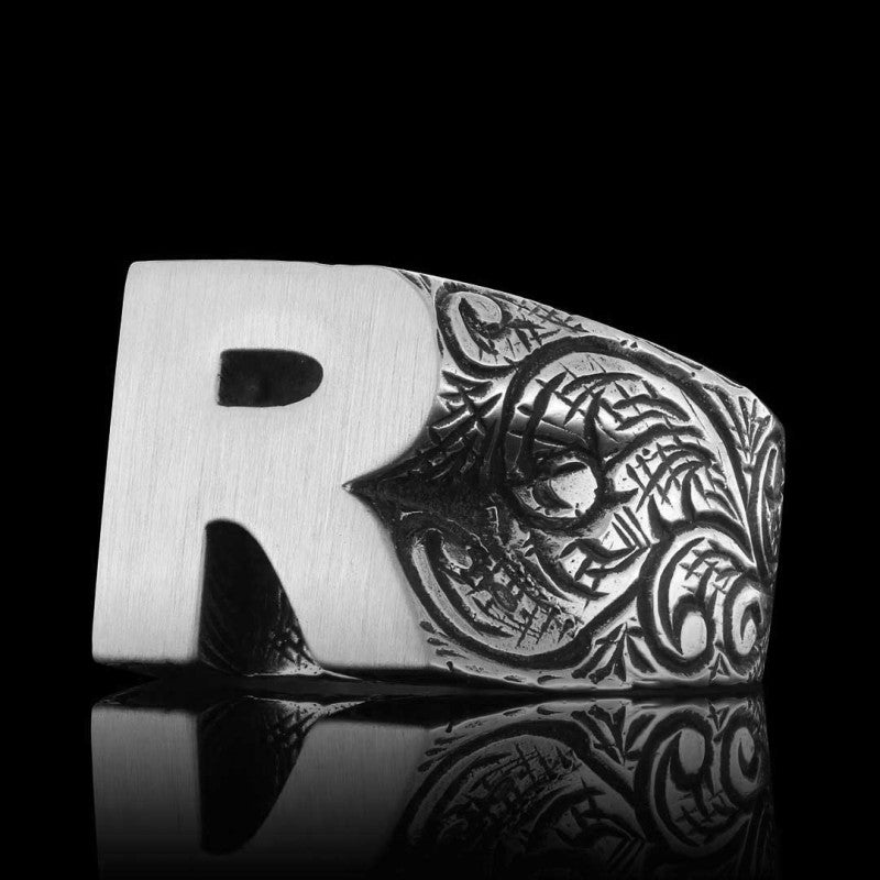 Silver Letter R Bold Alphabet Celtic Ring - view 4