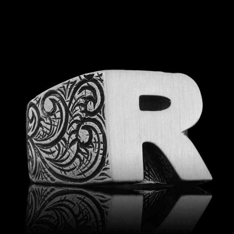 Silver Letter R Bold Alphabet Celtic Ring - view 7