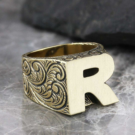 Silver Letter R Bold Alphabet Celtic Ring