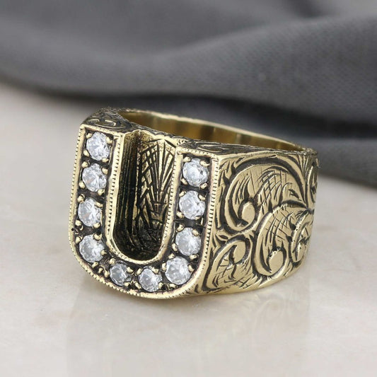 Celtic Sterling Silver Letter U Ring