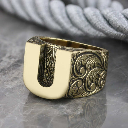 Specil Design Sterling Silver Letter U Monogram Ring by SWISS PLUS - Letter Collection