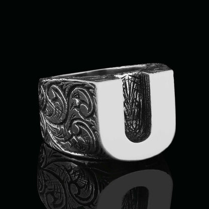 Specil Design Sterling Silver Letter U Monogram Ring by SWISS PLUS - Letter Collection - view 4