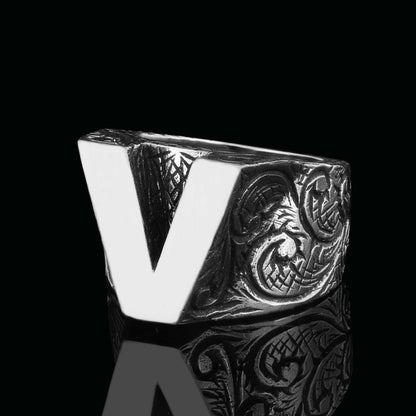 Unique Design Silver Letter V Monogram Ring by SWISS PLUS - Letter Collection - view 4