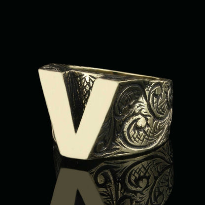 Unique Design Silver Letter V Monogram Ring by SWISS PLUS - Letter Collection - view 6