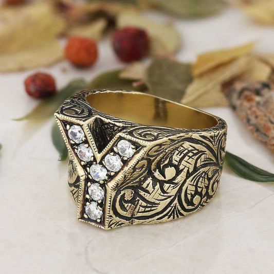 Silver Letter Y Alphabet Ring - view 1