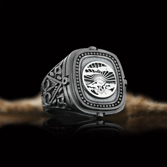 Silver Masonic Ring, Freemasonic Ring, Master Mason Ring, Elegant Masonic Ring - view 1
