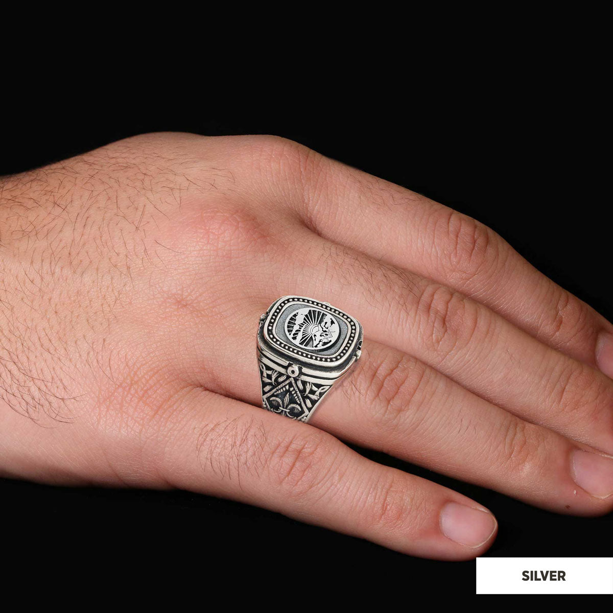 Silver Masonic Ring, Freemasonic Ring, Master Mason Ring, Elegant Masonic Ring - view 7
