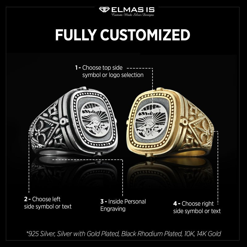 Silver Masonic Ring, Freemasonic Ring, Master Mason Ring, Elegant Masonic Ring