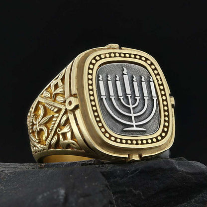 Silver Menorah Embroidered Ring by SWISS PLUS - Jewish Collection