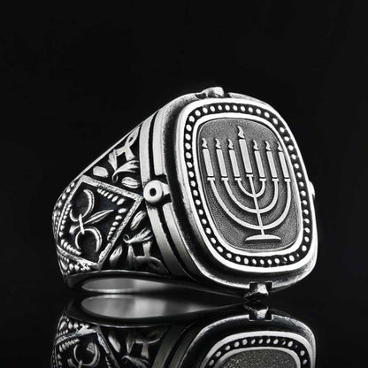 Silver Menorah Embroidered Ring by SWISS PLUS - Jewish Collection - view 3