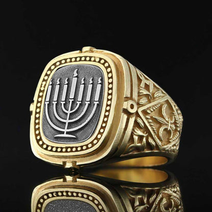 Silver Menorah Embroidered Ring by SWISS PLUS - Jewish Collection - view 4