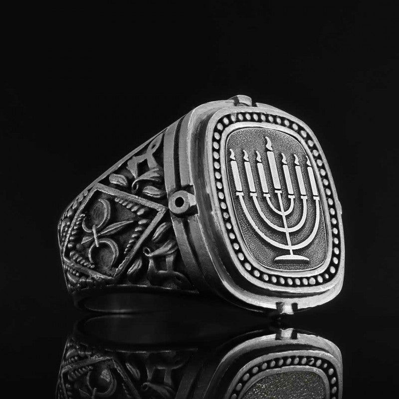 Silver Menorah Embroidered Ring - view 5