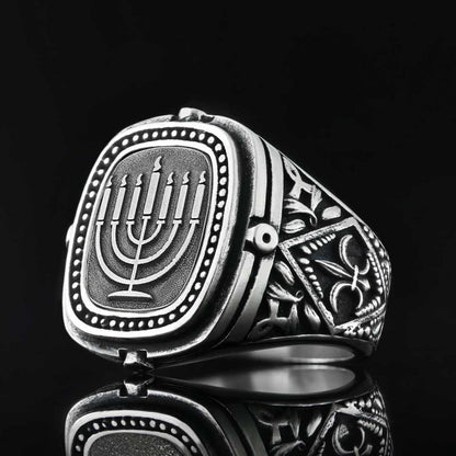 Silver Menorah Embroidered Ring by SWISS PLUS - Jewish Collection - view 6
