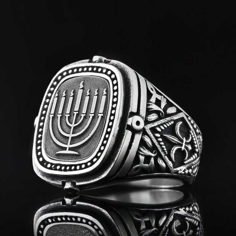 Silver Menorah Embroidered Ring