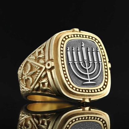 Silver Menorah Embroidered Ring by SWISS PLUS - Jewish Collection - view 7