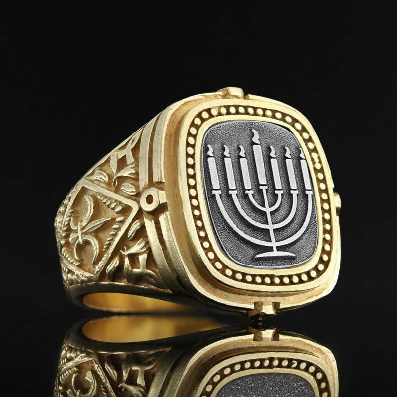 Silver Menorah Embroidered Ring