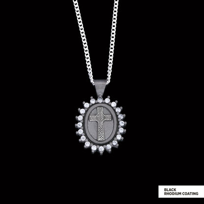 Silver Oval Cross Necklace, Stone Cross Silver Necklace, Gold Plated Silver Christian Cross Stone Necklace, Women's Religious