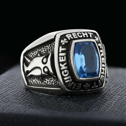 Silver Stony Einigkeit Recht Freiheit Germany Ring by SWISS PLUS - Military Rings
