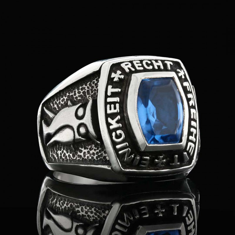 Silver Stony Einigkeit Recht Freiheit Germany Ring - view 3