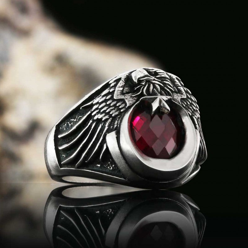 Single Headed Eagle Winged Crescent and Star Ottoman Ring - view 1