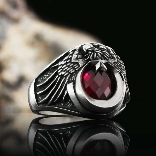 Single Headed Eagle Winged Crescent and Star Ottoman Ring