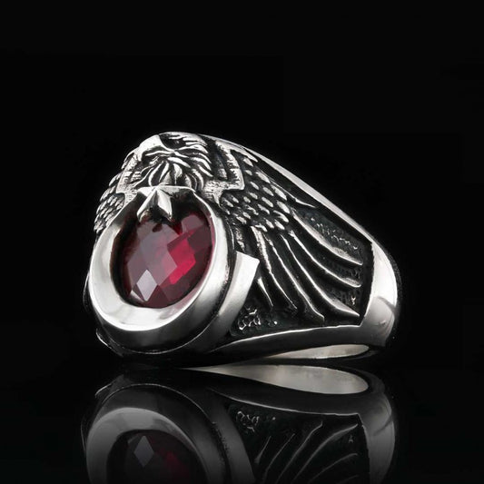 Single Headed Eagle Winged Crescent and Star Ottoman Ring