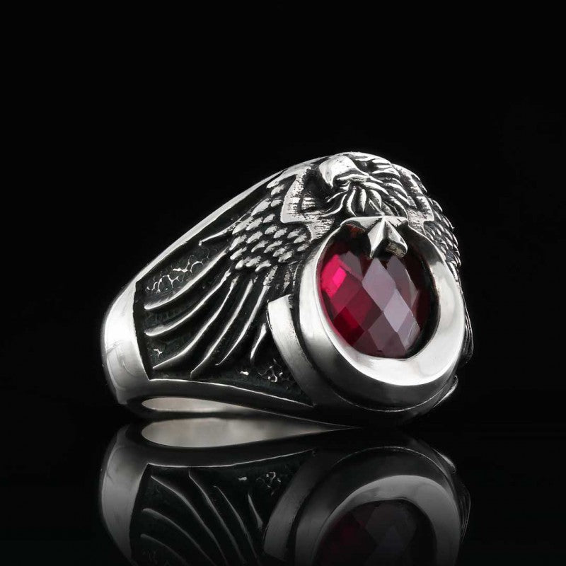 Single Headed Eagle Winged Crescent and Star Ottoman Ring - view 3