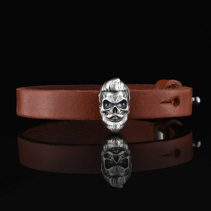 Skull Leather Bracelet by SWISS PLUS - Unique Design Leather Bracelets - view 4