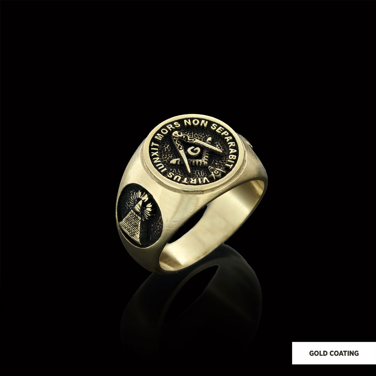 Skull and Bones Masonic Ring, Round Mason Ring, Ancient Lodge Mason Ring - view 3