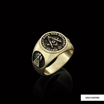 Skull and Bones Masonic Ring, Round Mason Ring, Ancient Lodge Mason Ring by SWISS PLUS - Mason Collection - view 3