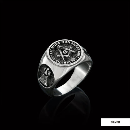 Skull and Bones Masonic Ring, Round Mason Ring, Ancient Lodge Mason Ring by SWISS PLUS - Mason Collection - view 4