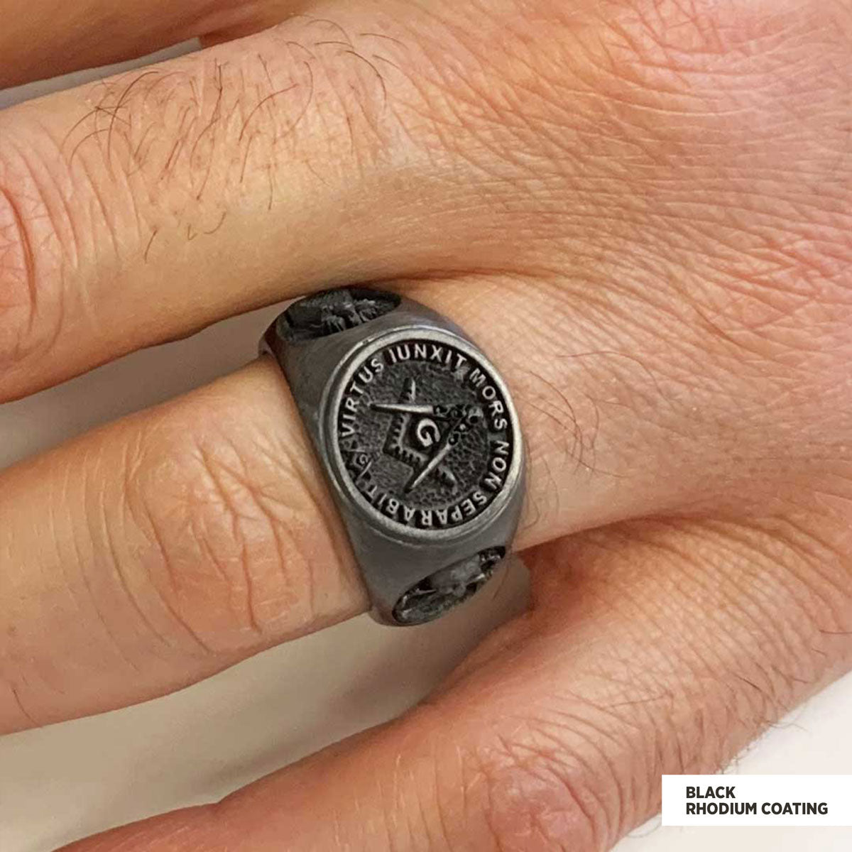 Skull and Bones Masonic Ring, Round Mason Ring, Ancient Lodge Mason Ring - view 5