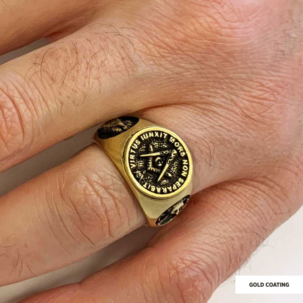 Skull and Bones Masonic Ring, Round Mason Ring, Ancient Lodge Mason Ring - view 6