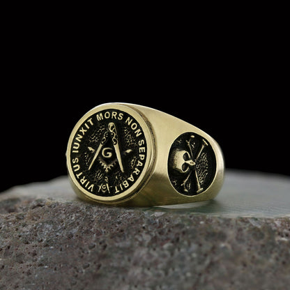 Skull and Bones Masonic Ring, Round Mason Ring, Ancient Lodge Mason Ring by SWISS PLUS - Mason Collection