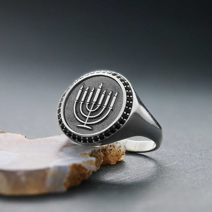 Special Design 925 Sterling Silver Menorah Isolated Women Ring by SWISS PLUS - Jewish Collection