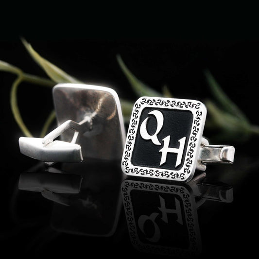 Special Design 925 Sterling Silver O-H Monogram Letter Cufflinks - view 1