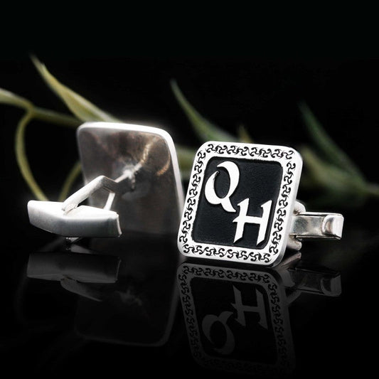 Special Design 925 Sterling Silver O-H Monogram Letter Cufflinks