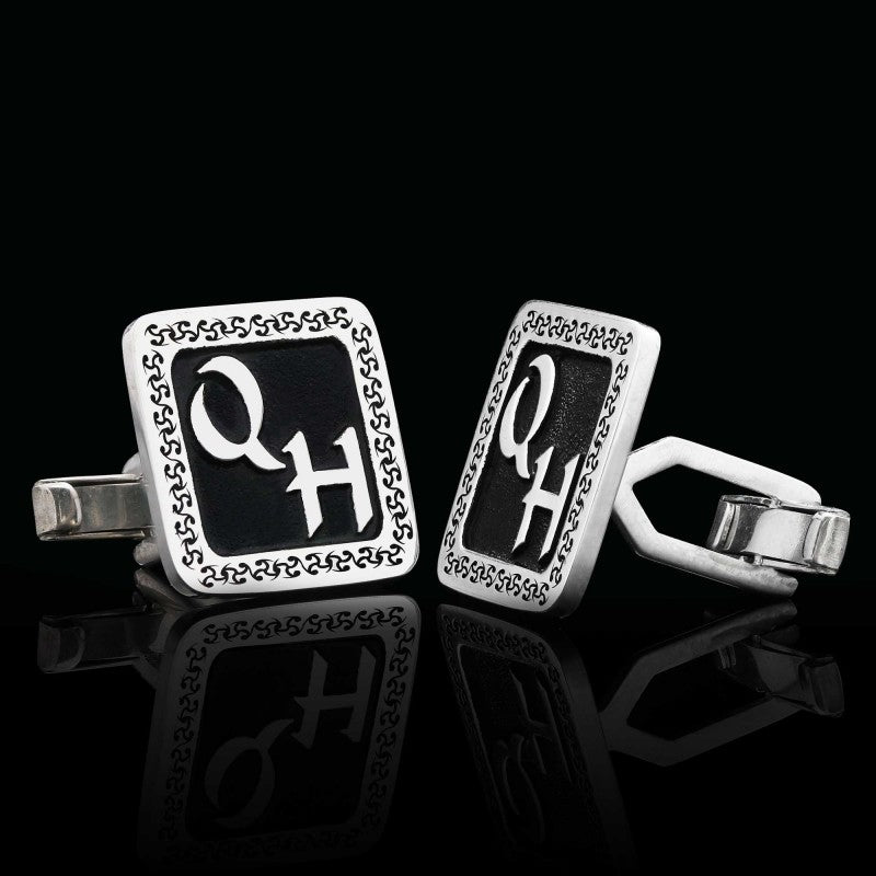 Special Design 925 Sterling Silver O-H Monogram Letter Cufflinks - view 3