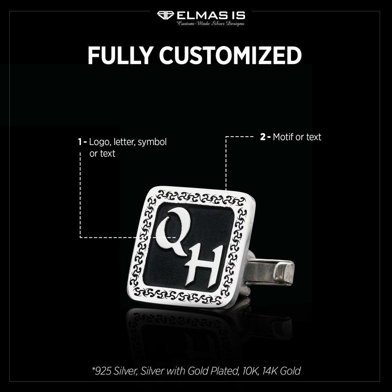 Special Design 925 Sterling Silver O-H Monogram Letter Cufflinks - view 4