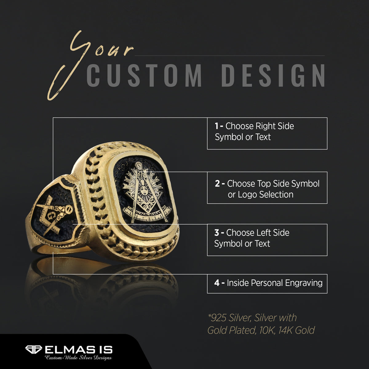 Special Design 925 Sterling Silver Past Master Masonic Ring - view 4