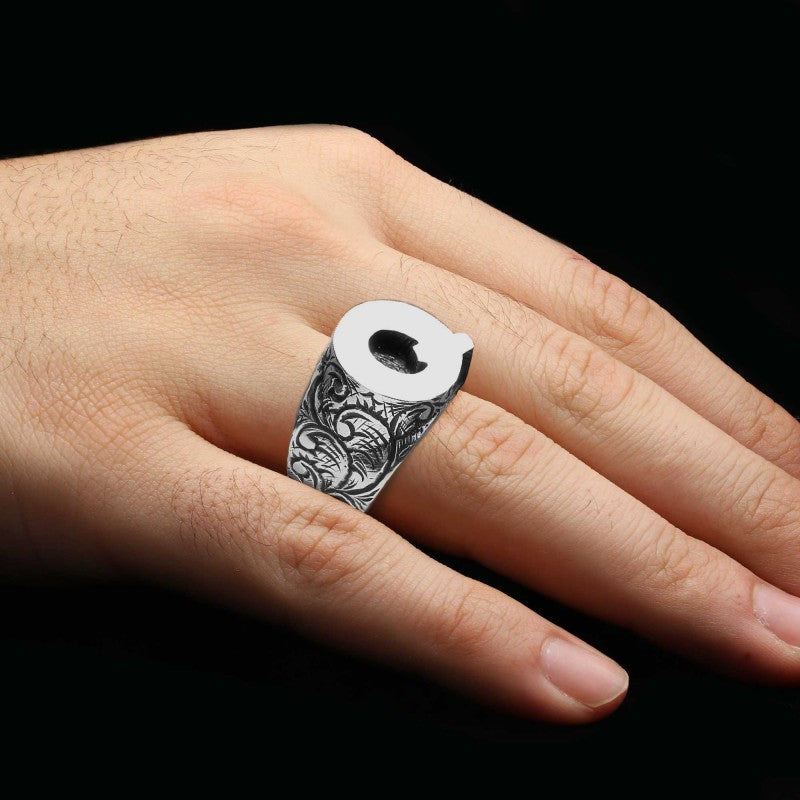 Special Design Celtic Silver Monogram Letter Q Ring - view 5