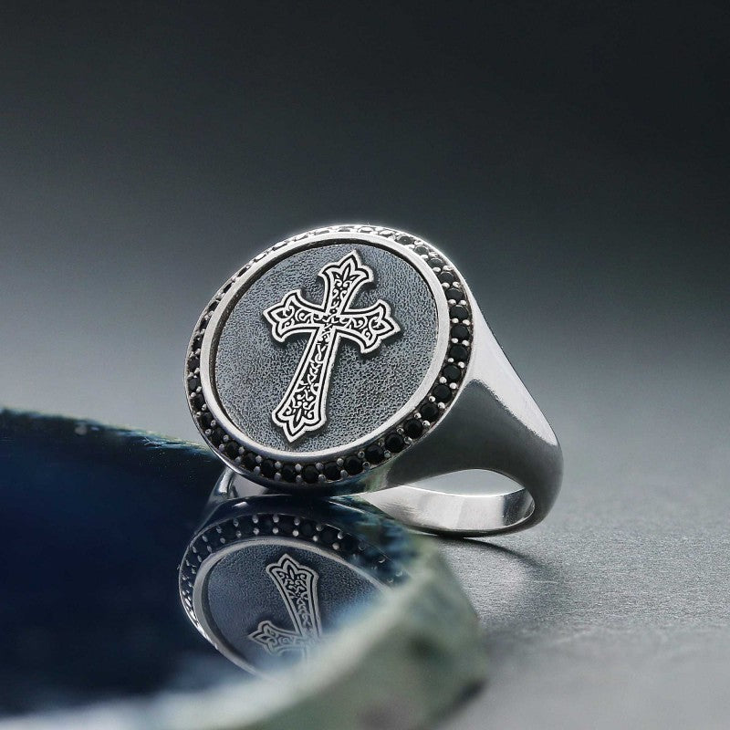 Special Design Handmade Round Christian Cross Women Ring