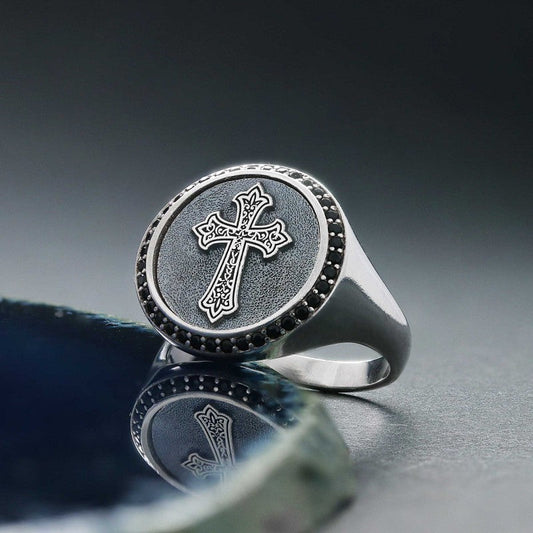 Special Design Handmade Round Christian Cross Women Ring