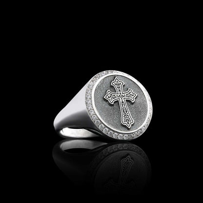 Special Design Handmade Round Christian Cross Women Ring by SWISS PLUS - Christian Collection - view 2